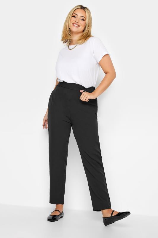Plus Size Black High Waisted Stretch Tapered Trousers | Yours Clothing 2