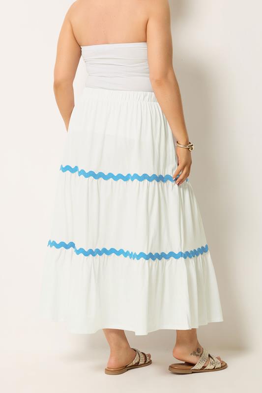 YOURS Plus Size White Wavy Detail Tiered Maxi Skirt | Yours Clothing 2