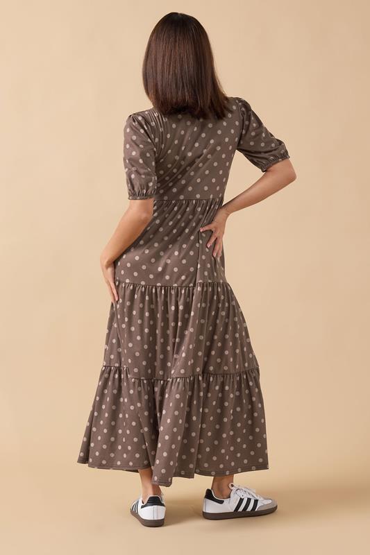 PixieGirl Petite Women's Chocolate Brown Polka Dot Tiered Dress | PixieGirl 2