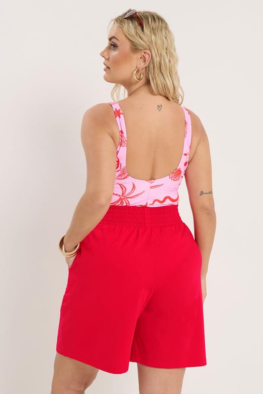 YOURS Plus Size Red Shirred Shorts | Yours Clothing 5