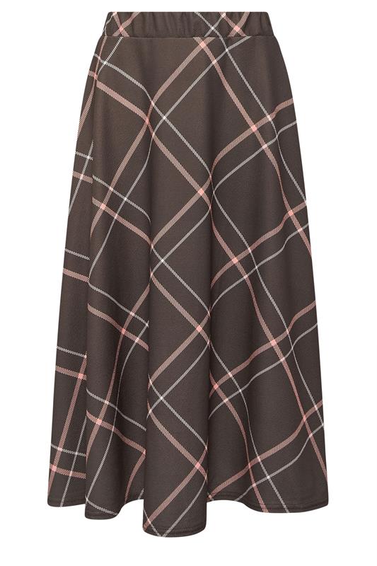 PixieGirl Petite Women's Chocolate Brown & Pink Check Midi Skirt | PixieGirl 5