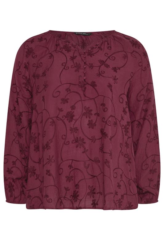 EVANS Plus Size Burgundy Red Floral Embroidered Blouse | Evans 5