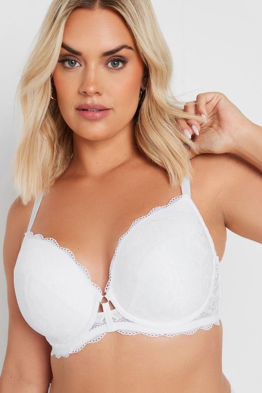 YOURS Plus Size White Lace Padded Plunge Bra | Yours Clothing  1