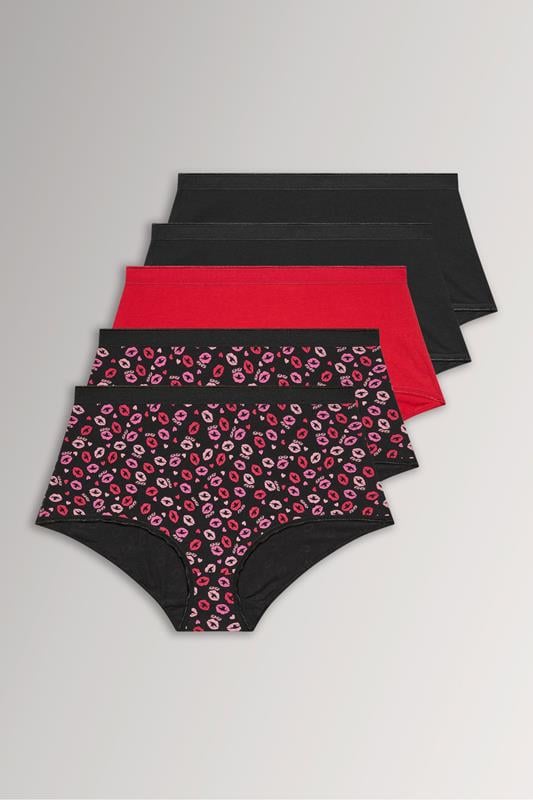YOURSET 5 PACK Curve Red Kiss Print Full Briefs