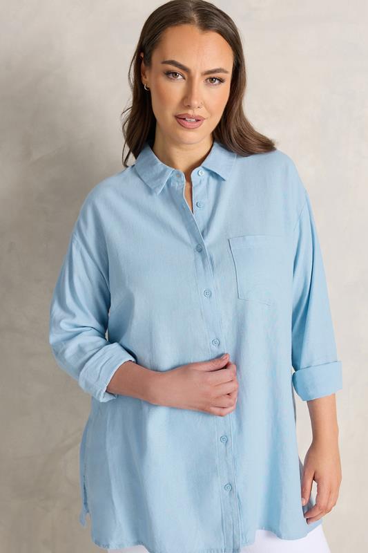 EVANS Curve Light Blue Premium Linen Shirt
