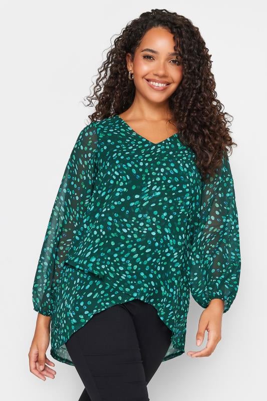 Women's  M&Co Green Spot Print Wrap Blouse