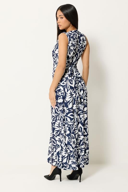 M&Co Petite Navy Blue Floral Twist Front Maxi Dress | M&Co 2