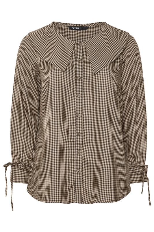 YOURS Plus Size Brown Collared Check Shirt | Yours Clothing 5