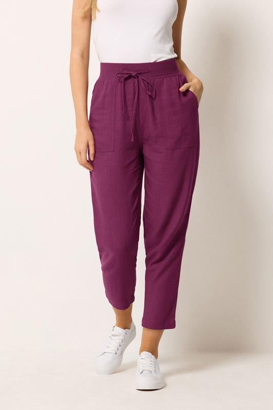  M&Co Berry Purple Cropped Linen Trousers
