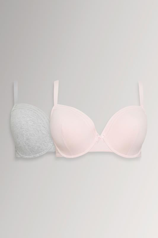 YOURSET 2 PACK Curve Grey Marl & Pink Lace Trim Padded Bra