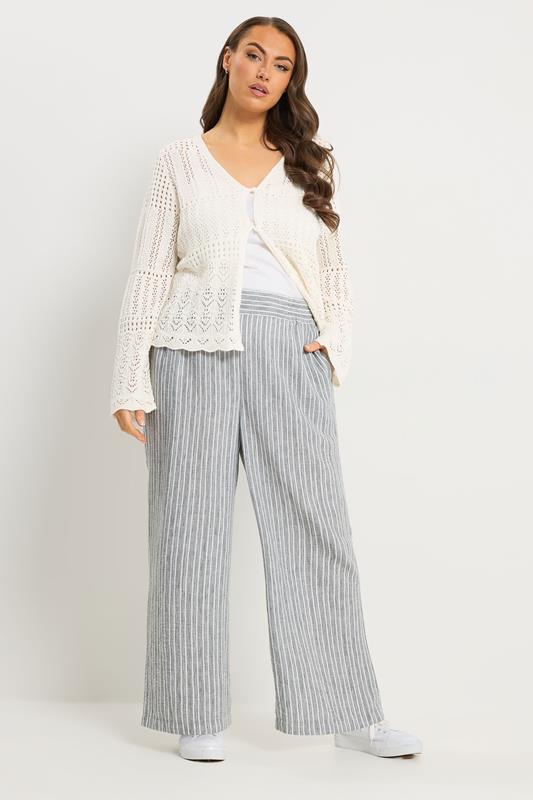 YOURS Plus Size Ivory White Pointelle Knitted Cardigan | Yours Clothing 2