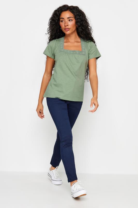 M&Co Petite Green Square Neck Short Sleeve Top | M&Co 2