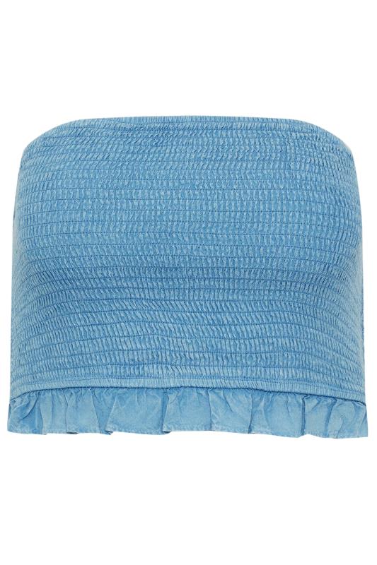 PixieGirl Petite Women's Blue Chambray Shirred Bandeau Top | PixieGirl 5