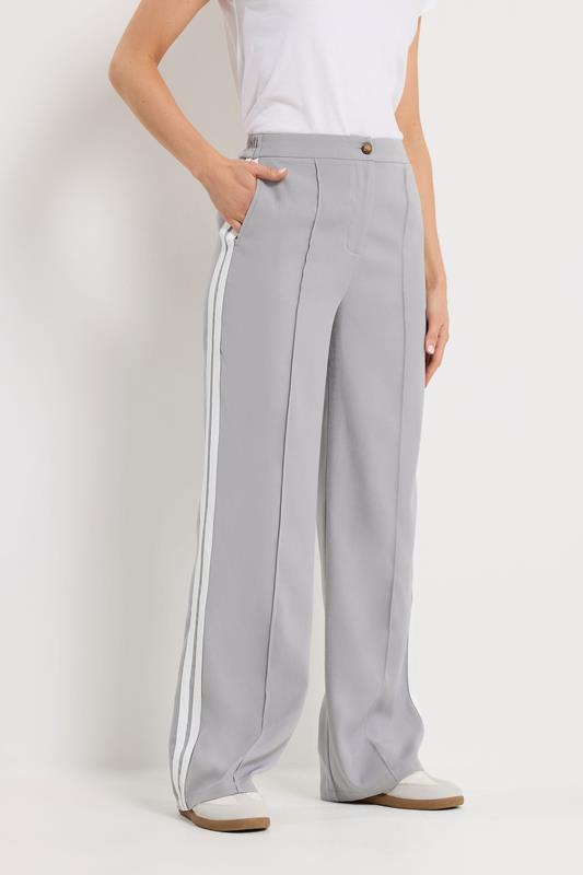 LTS Tall Women's Light Grey Side Stripe Wide Leg Trousers | Long Tall Sally 1