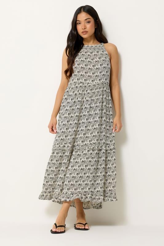 PixieGirl Petite White Zig Zag Halter Neck Maxi Dress
