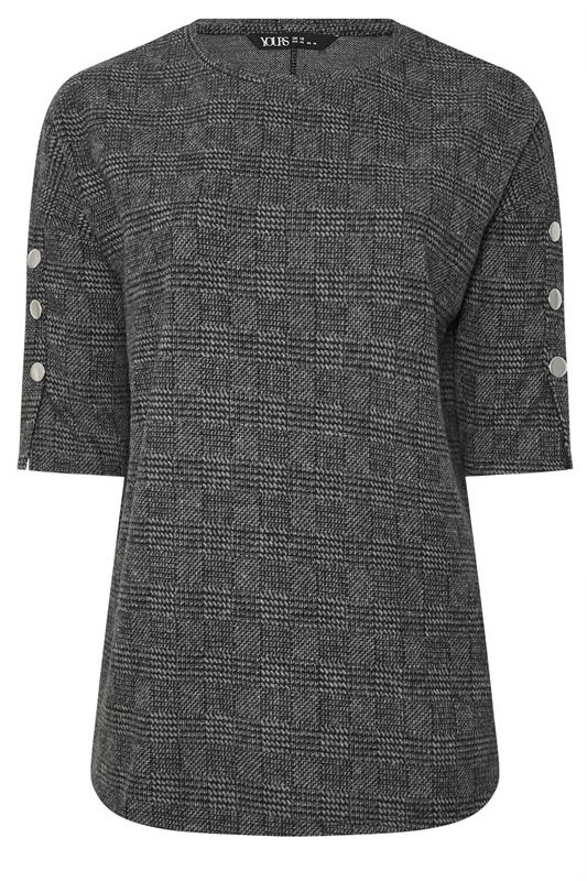 YOURS Plus Size Grey Check Soft Touch Button Top | Yours Clothing 5