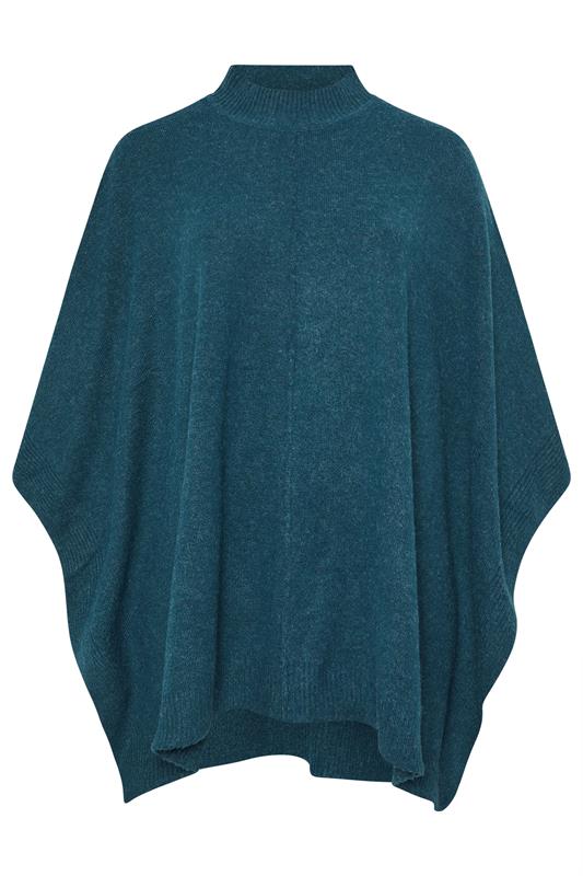 EVANS Plus Size Teal Blue Seam Detail Knitted Cape | Evans 5