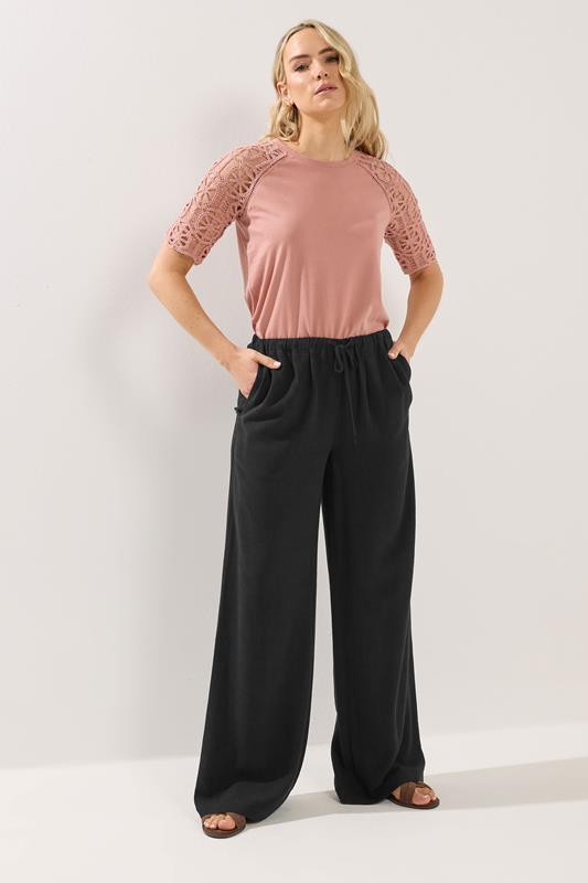 LTS Tall Black Wide Leg Linen Trousers