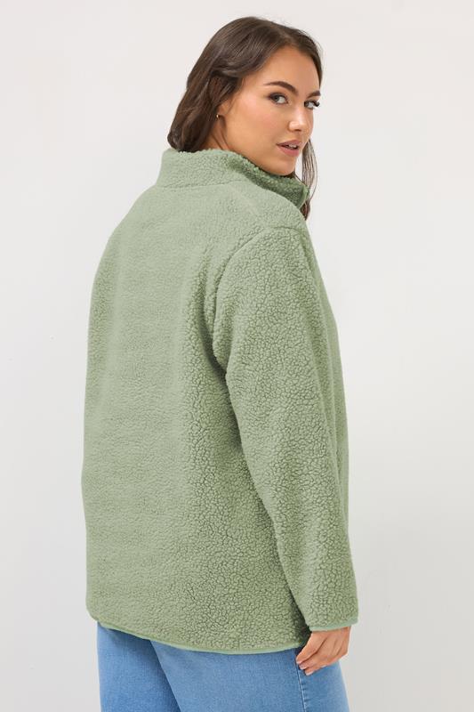 YOURS Plus Size Sage Green Pocket Teddy Fleece Jacket | Yours Clothing 4