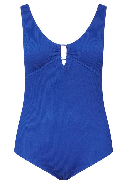 YOURS Plus Size Cobalt Blue Buckle Textured Swimsuit | Yours Clothing 7