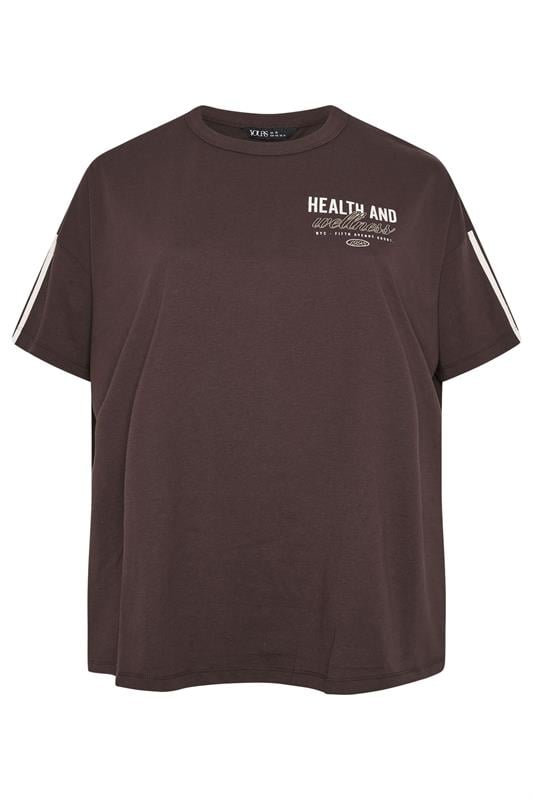 YOURS ACTIVE Plus Size Chocolate Brown 'Health & Wellness' T-Shirt | Yours Clothing 7