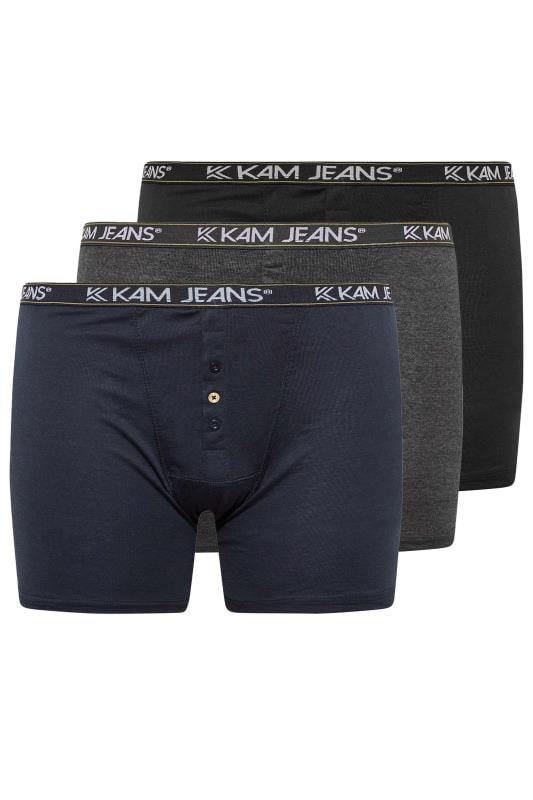 KAM 3 PACK Navy Blue & Grey Assorted Boxers | BadRhino 1