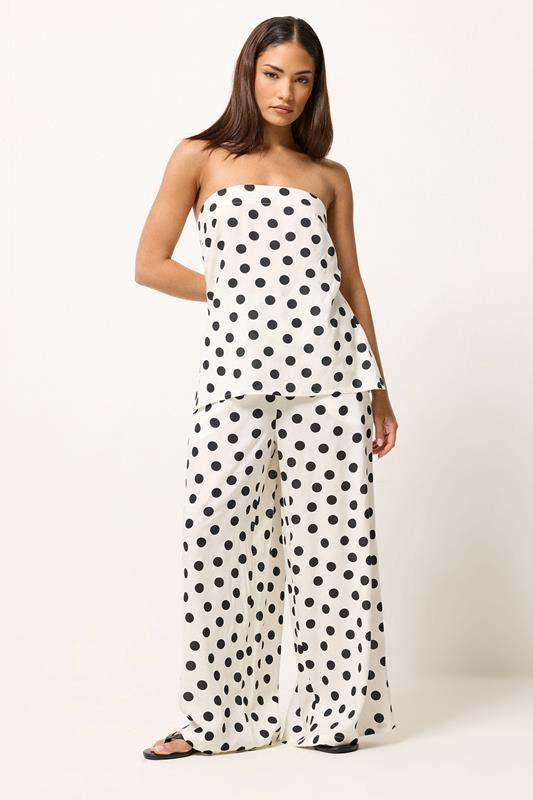 PixieGirl Petite Set White Polka Dot Bandeau Top & Wide Leg Trousers