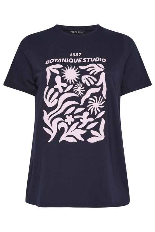 YOURS Plus Size Navy Blue 'Botanique Studios' Graphic T-Shirt | Yours Clothing 5