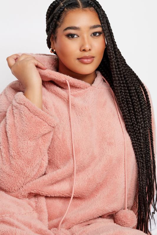 YOURS Plus Size Pink Pocket Snuggle Hoodie | Yours Clothing 4