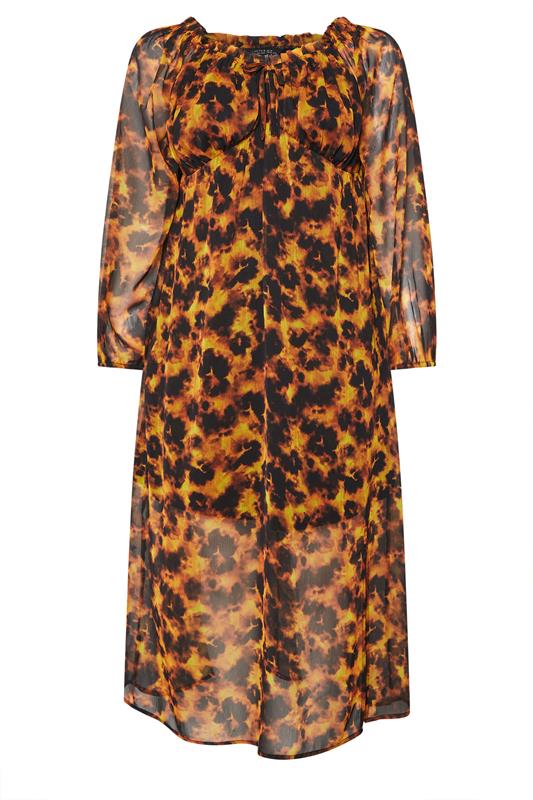 LIMITED COLLECTION Plus Size Brown Tortoiseshell Ruffle Maxi Dress | Yours Clothing 5