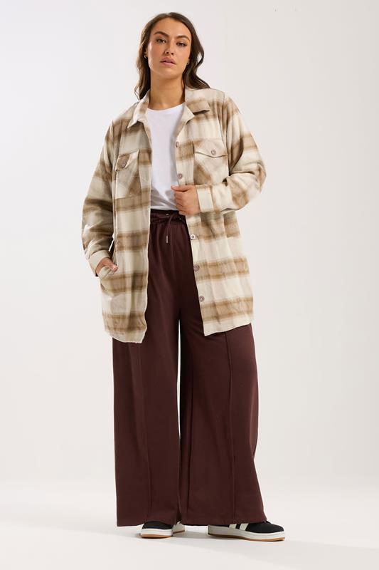 YOURS Plus Size Natural Brown Check Shacket | Yours Clothing 1