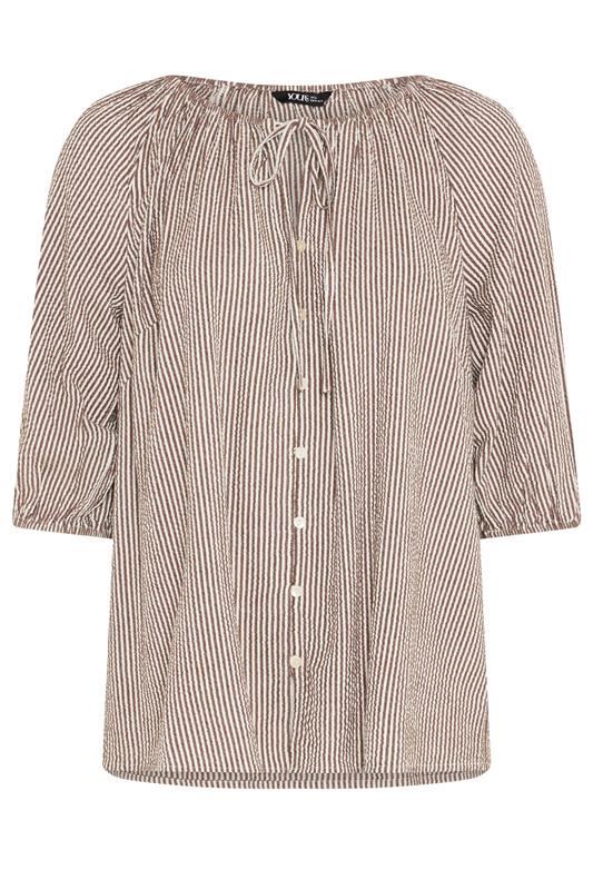 YOURS Plus Size Brown Stripe Tie Front Top | Yours Clothing 5