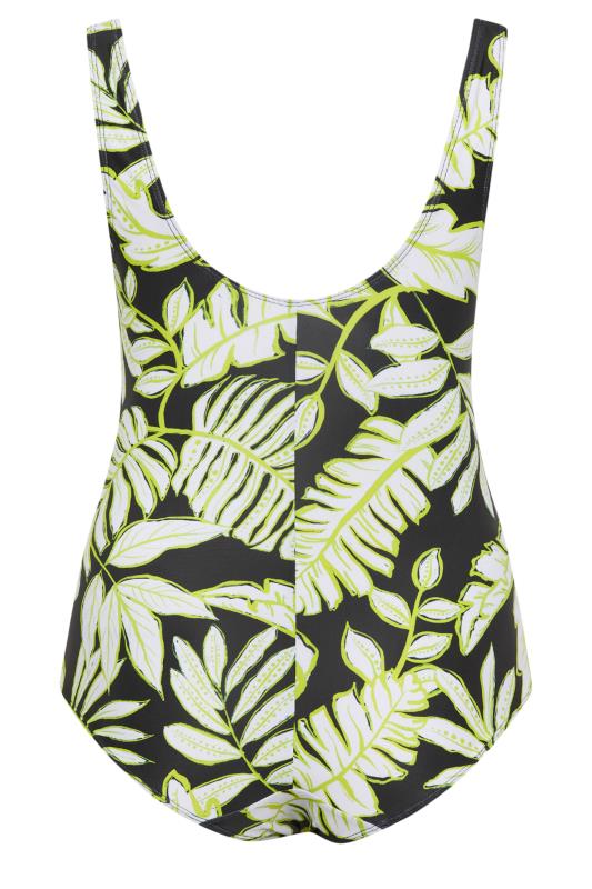 YOURS Plus Size Black Leaf Print Plunge Tummy Control Swimsuit | Yours Clothing 8