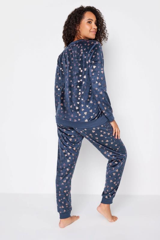 M&Co Blue Foil Heart Print Fleece Pyjama Lounge Set | M&Co 3