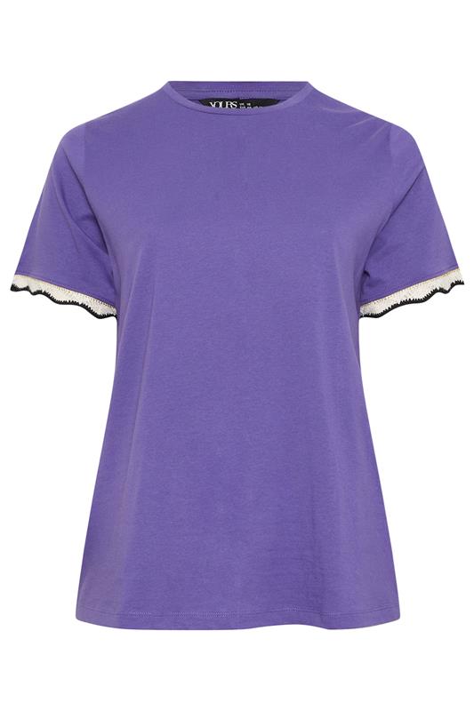 YOURS Plus Size Purple Metallic Crochet Trim T-Shirt | Yours Clothing 5