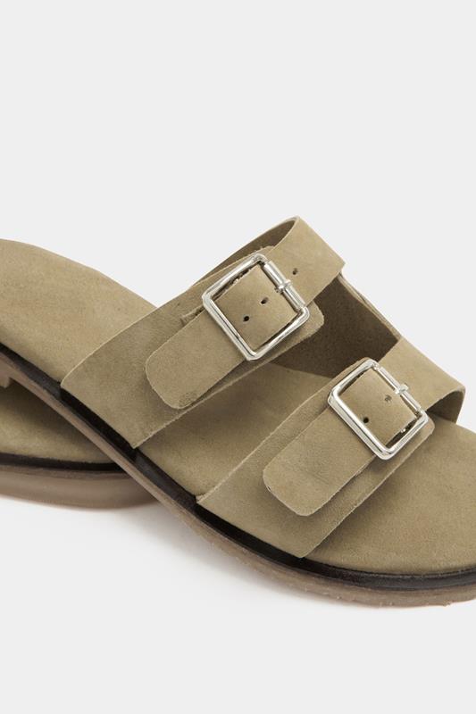 Taupe Brown Double Buckle Footed Mule In Extra Wide EEE Fit 5