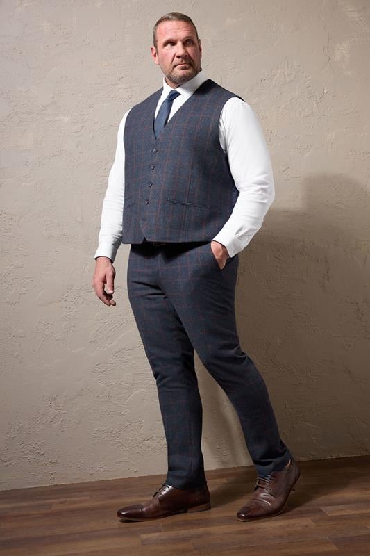 BadRhino Tailoring Big & Tall Blue & Red Checked Tweed Waistcoat