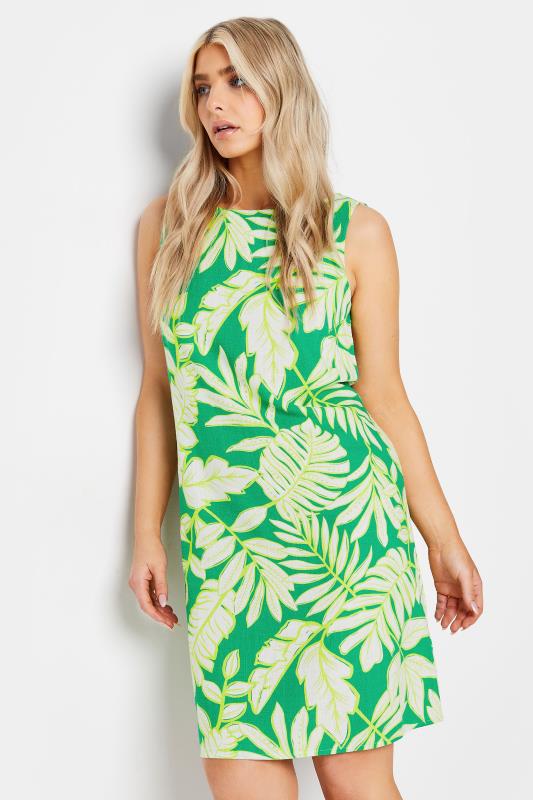 Women's  M&Co Green Linen Leaf Print Shift Dress