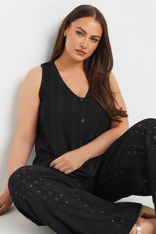 YOURS Plus Size Black Broderie Anglaise Waistcoat | Yours Clothing 4
