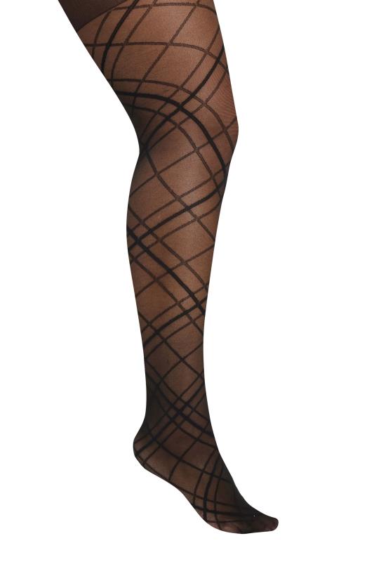 Black Diamond Check Print Tights | Yours Clothing 1