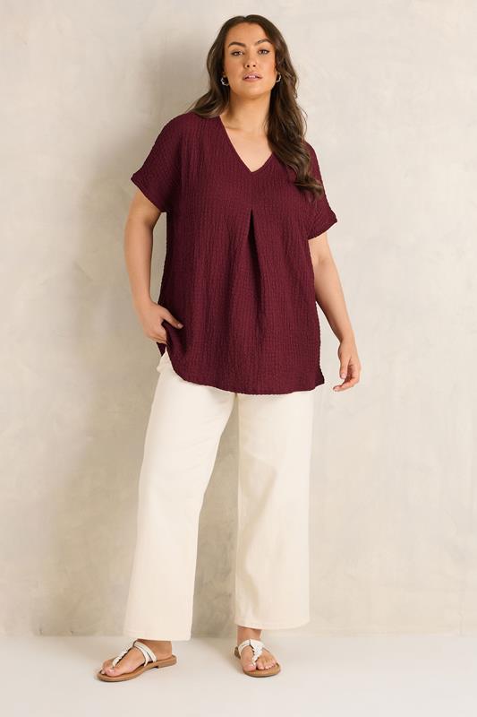 EVANS Plus Size Berry Red Pleat Front Swing Top | Evans 1