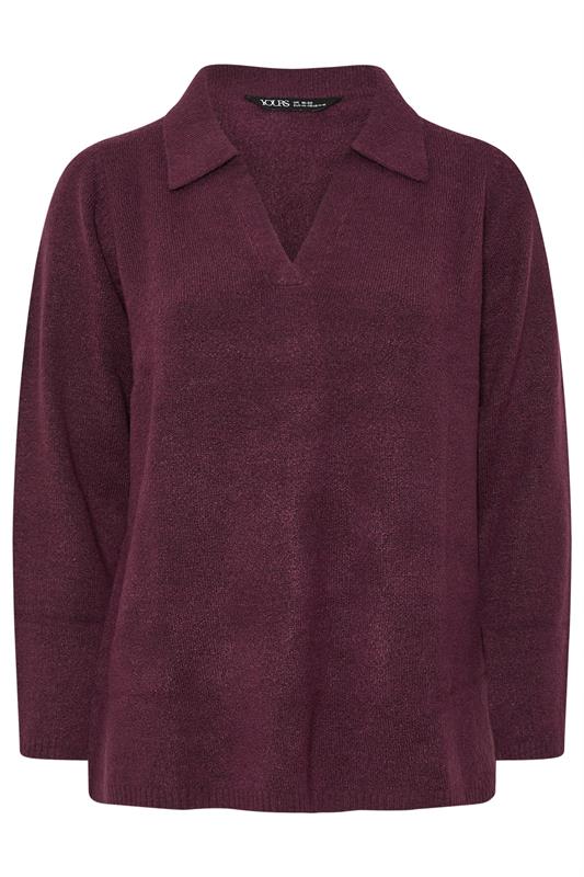 YOURS Plus Size Burgundy Red Collared Knitted Jumper | Yours Clothing 6