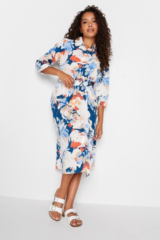 Women's  M&Co White & Blue Floral Print Button Through Shirt Dress