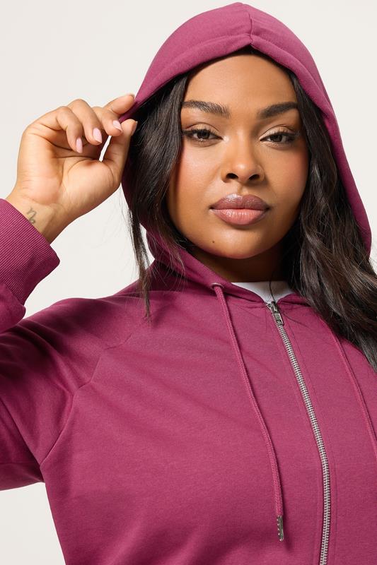YOURS Plus Size Burgundy Red Zip Through Hoodie | Yours Clothing 4