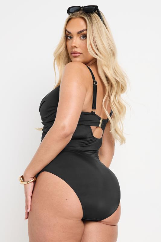 YOURS Plus Size Black Twist Front Premium Underwired Swimsuit | Yours Clothing 4