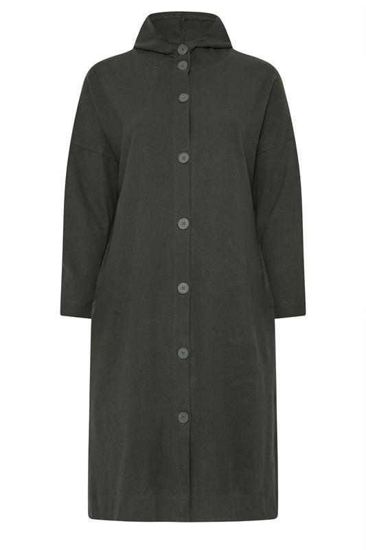 YOURS Plus Size Khaki Green Button Through Hooded Jacket | Yours Clothing 5