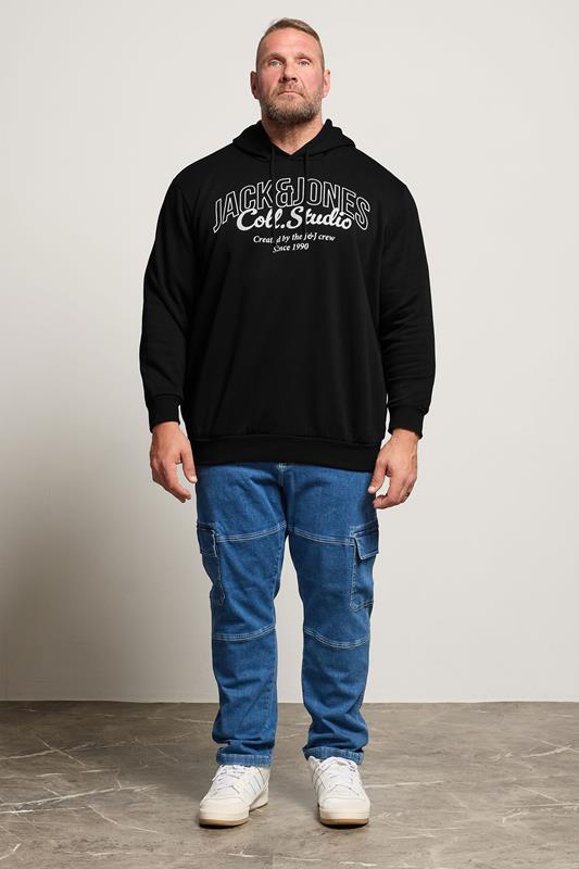 JACK & JONES Big & Tall Black Printed Hoodie | BadRhino 1