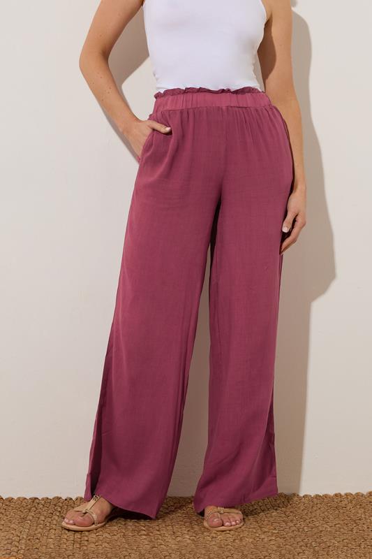LTS Tall Berry Red Acid Wash Wide Leg Trousers | Long Tall Sally 1