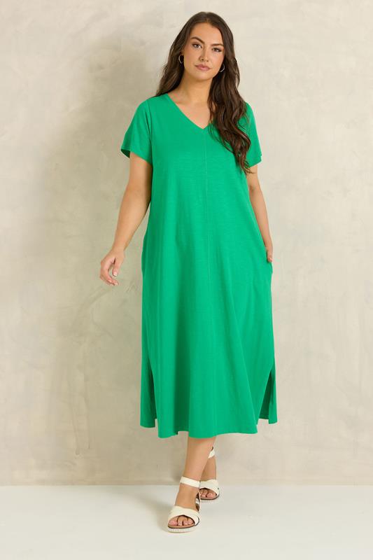 EVANS Plus Size Green Premium Cotton Dress | Evans 1