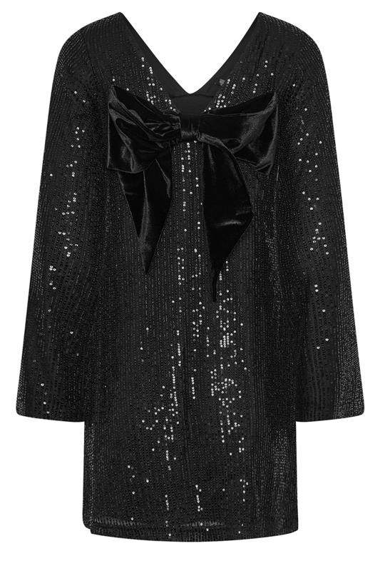 PixieGirl Petite Women's Black Sequin Velvet Bow Midi Dress | PixieGirl 8